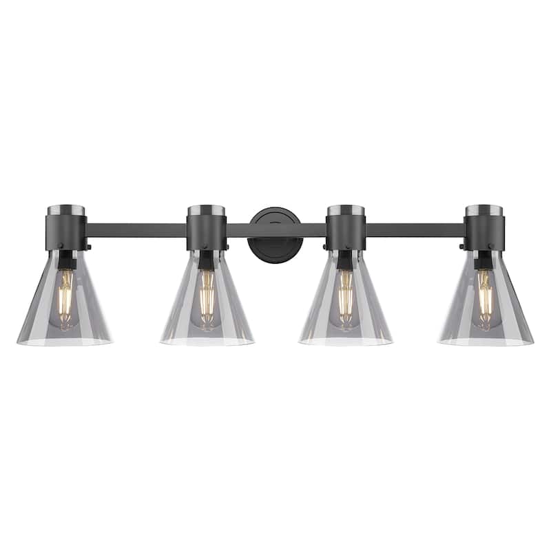 Innovations Lighting Downtown Urban - Lawton Cone - 4 Light 34" Wall-Mounted Bath Vanity Light - Matte Black, Light Smoke