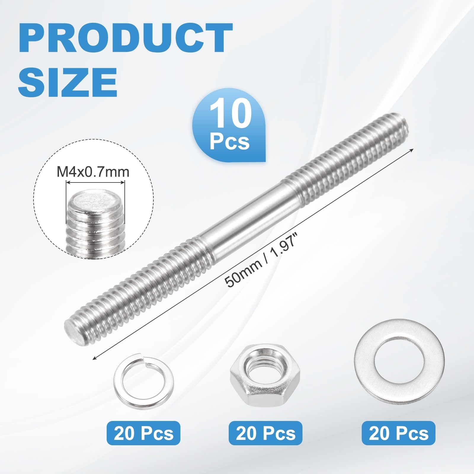 Double Ended Stud Screws,304 Stainless Steel Rod with Nut Washer