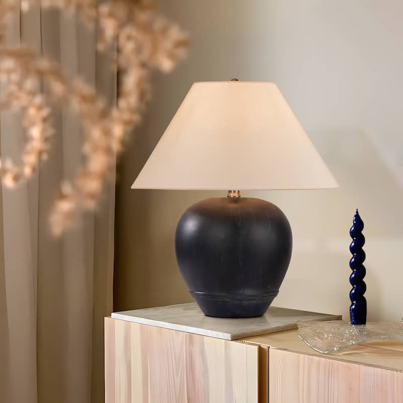 Global Accent Ceramic Table Lamp with Linen Shade - Small size: 18"H x 15"W x 15"D - Black