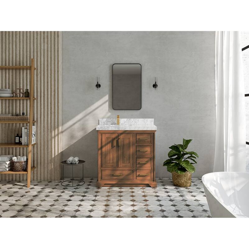 Willow Collections 36 in. W x 22 in. D Charlotte Teak Left Offset Sink Bathroom Solid Teak Vanity with Countertop