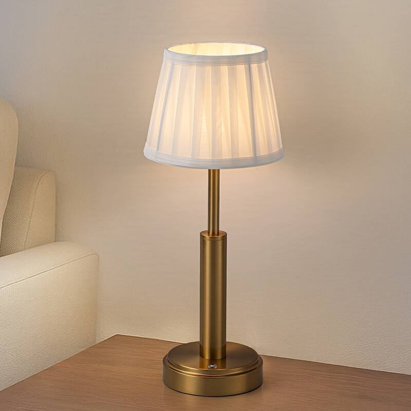 Modern Rechargeable LED Table Lamp with Fabric Shade Classic Touch Control USB Cordless Nightstand Light for Bedroom - W6'' - Antique Brass
