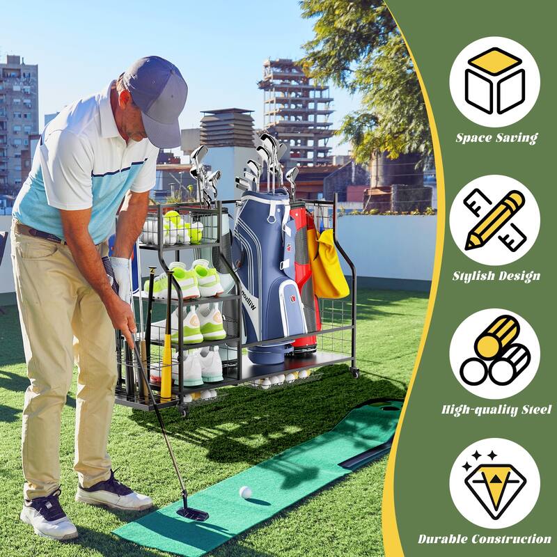 Anmytek Golf Bag Storage Rack with Wheels for Garage