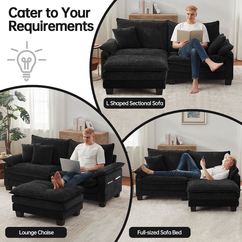 Modular Sectional Sofa, Comfy Cloud Couch Sectional Sofa with Ottoman, Deep Seat Sofa Sleeper for Living Room