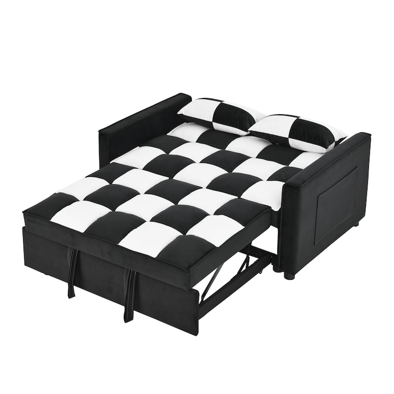 Modern Velvet Loveseat Sofa Couch Pull Out Bed,3 in 1 Convertible For Living Room Sofa Bed