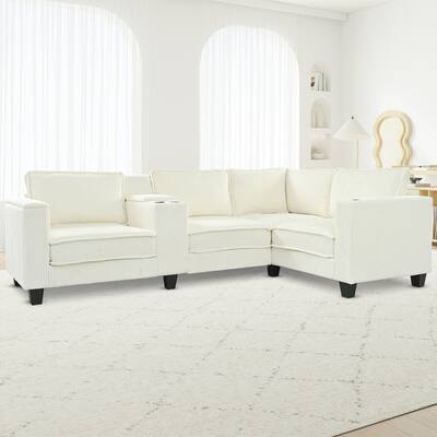 106" L-Shaped 4-Seater Corduroy Sectional - Console Armrests with USB Charging & Reversible Sides
