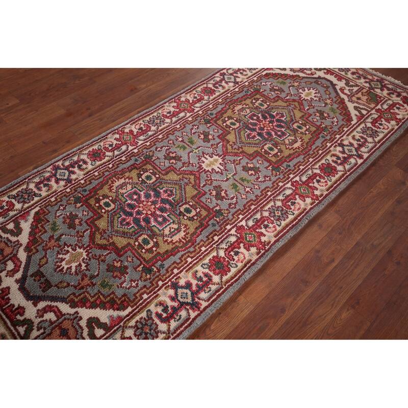 Geometric Heriz Serapi Accent Rug Hand-Knotted Wool Carpet - 2'7"x 6'2"