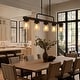 preview thumbnail 3 of 8, Modern Farmhouse 5-Light Wood Linear Chandelier Cylinder Glass Pendant Lights for Dining Room - 38.5"L x 12"H
