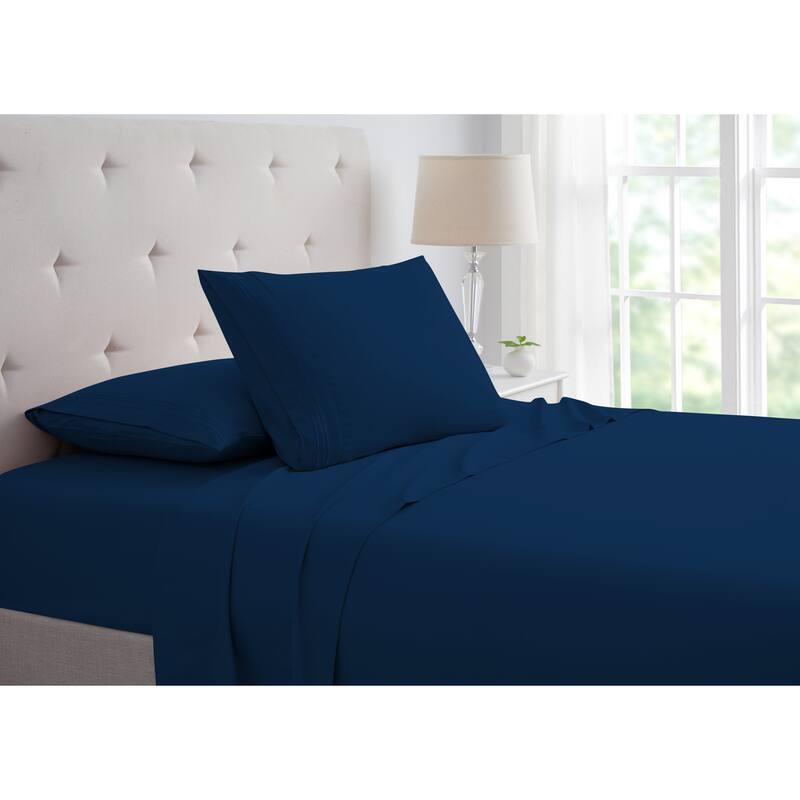 Rayon from Bamboo 4 Piece Luxury 3 Line Embroidered Sheet Set - Full - 3 Line - Navy