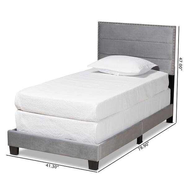dimension image slide 0 of 2, Glam Grey Twin Size Velvet Fabric Upholstered Panel Bed with Channel-Tufted Headboard