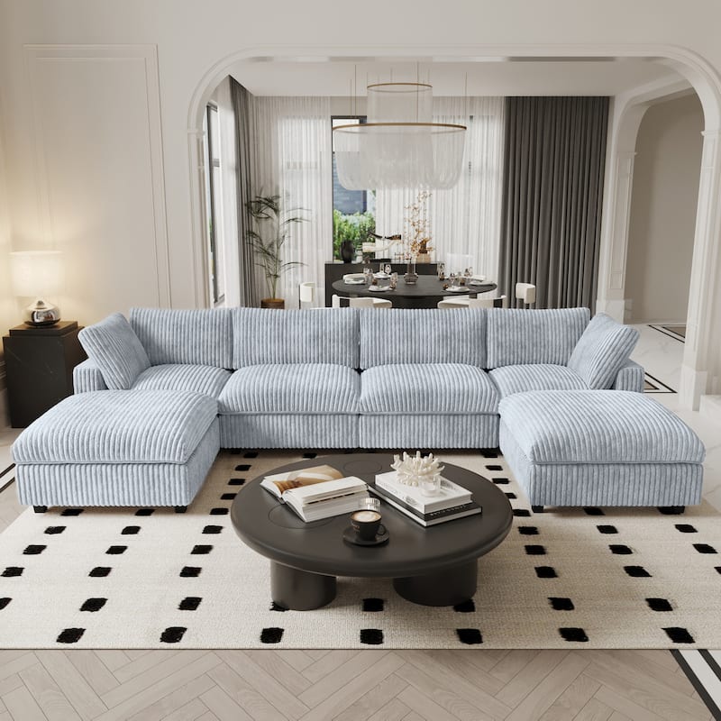 6-Seat U-Shape Modular Sectional Sofa, Oversized Plush Comfy Sofa Couch with Multiple Cushions - Grey