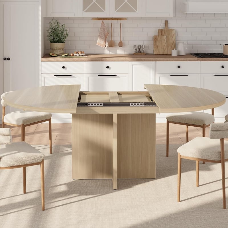 Extendable Round Kitchen Dining Table for Dining Room, Kitchen, Living Room