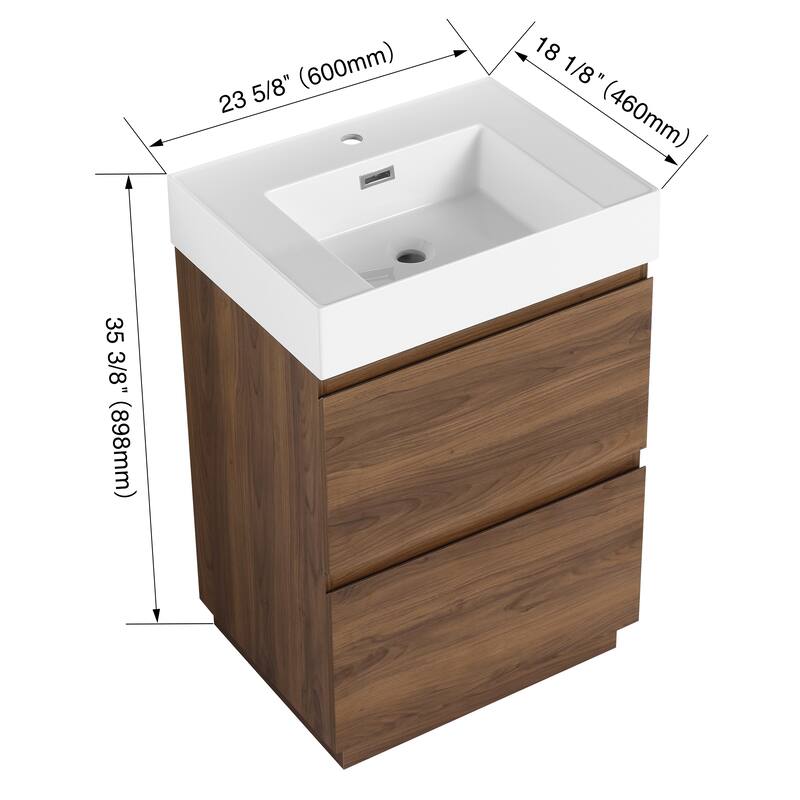GDFStudio - Lecce Modern Freestanding Bathroom Vanity Set with Resin Sink, 2 Soft Close Drawers & Antirust Hardware