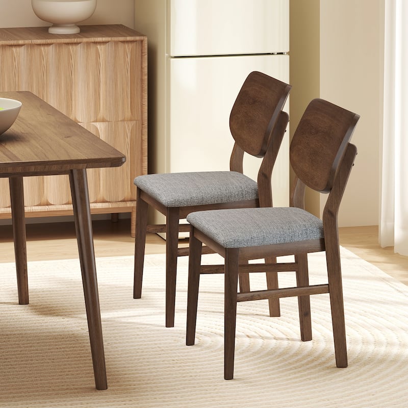 Gymax Dining Chairs Set of 2 w/ Rubber Wood Frame Padded Seat Curved