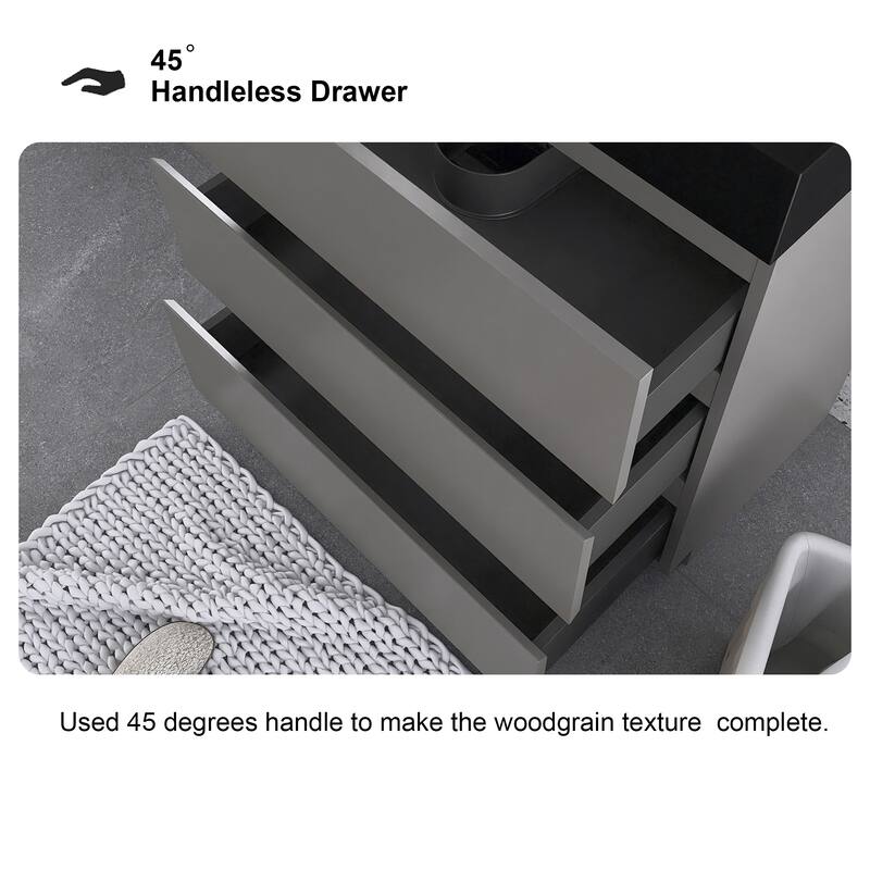 Freestanding Bathroom Vanity with Black Solid Surface Top