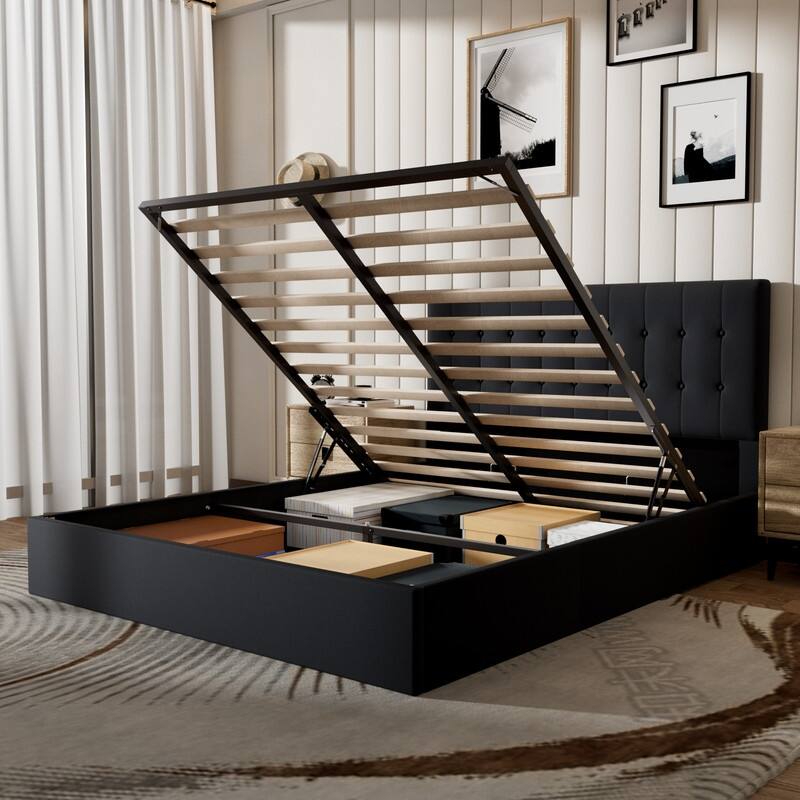 Plywood Frame Upholstered Platform Bed with Lift-up Storage