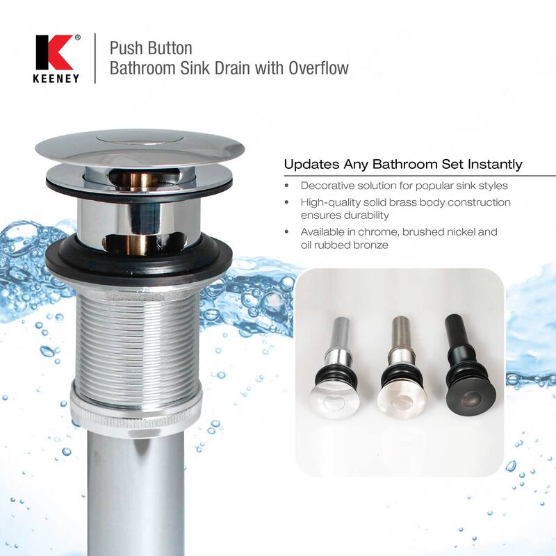 Keeney Push Button Bathroom Sink Drain with Overflow - N/A