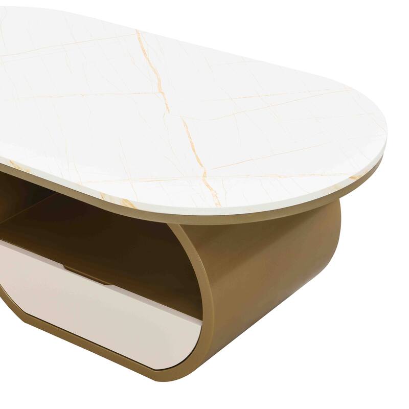 Luxury Industrial Oval Coffee Table, 47.24'' Coffee Table With Storage Drawer,Metal Center Table For Living Room