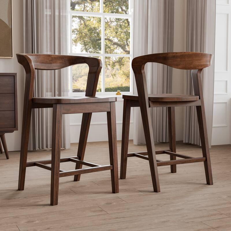 Furniture of America Abigail III Mid-century Modern Handcrafted Solid Hardwood Counter Height Dining Chairs (Set of 2) - Rich Walnut