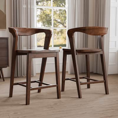 Furniture of America Abigail III Mid-century Modern Handcrafted Solid Hardwood Counter Height Dining Chairs (Set of 2)