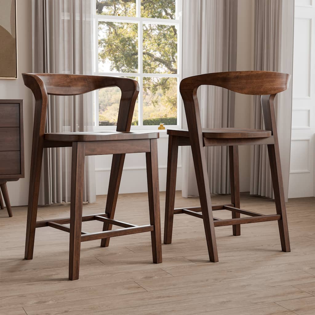 Furniture of America Abigail III Mid-century Modern Handcrafted Solid Hardwood Counter Height Dining Chairs (Set of 2)