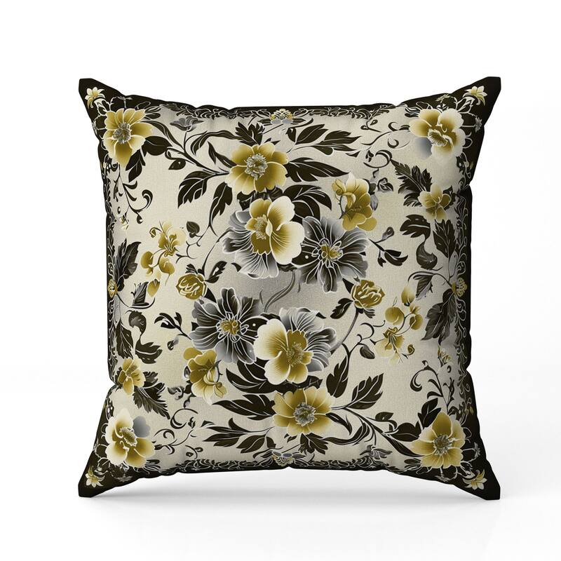 Flower Hub Faux Suede Reversible Throw Pillow Black and Green