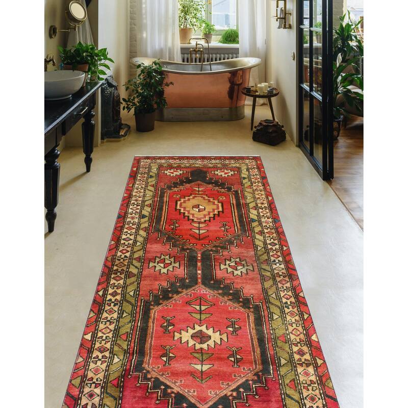 Fine Vintage Distressed Roshanak Red/Charcoal Runner - 3'2" x 7'7"