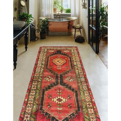 Fine Vintage Distressed Roshanak Red/Charcoal Runner - 3'2" x 7'7"