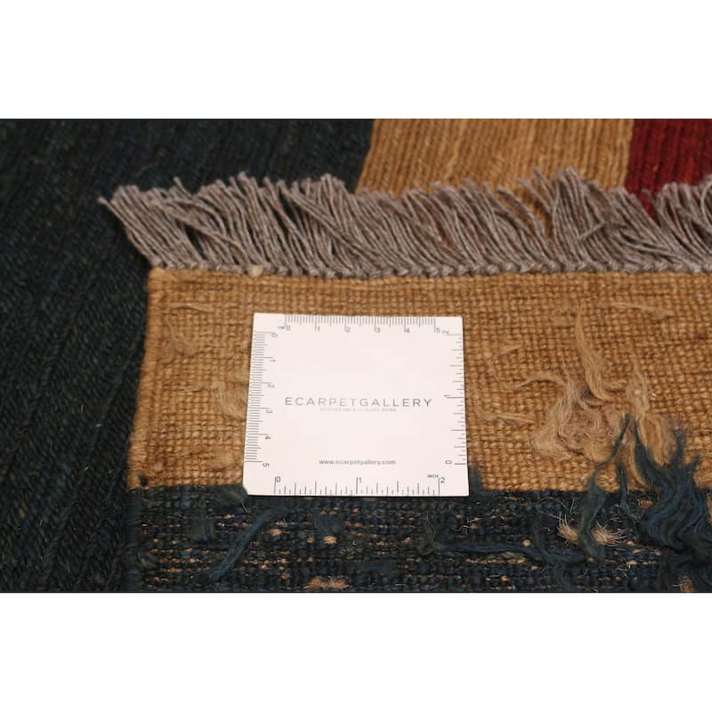 ECARPETGALLERY Flat-Weave Natural Navy, Red Wool Tapestry Kilim - 10'0 x 12'0
