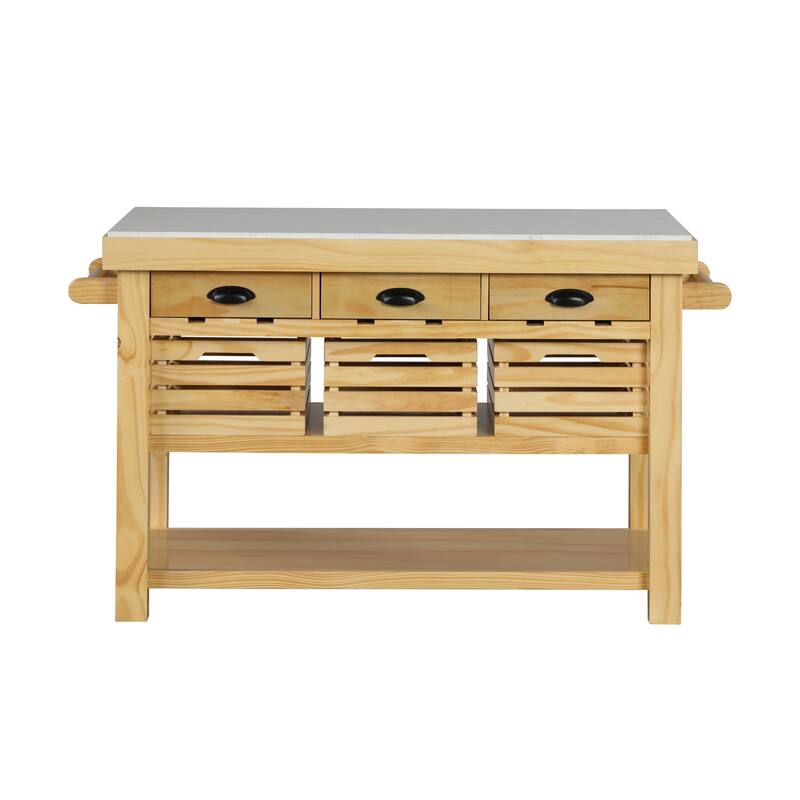Laurie Natural 3-Drawer Kitchen Island