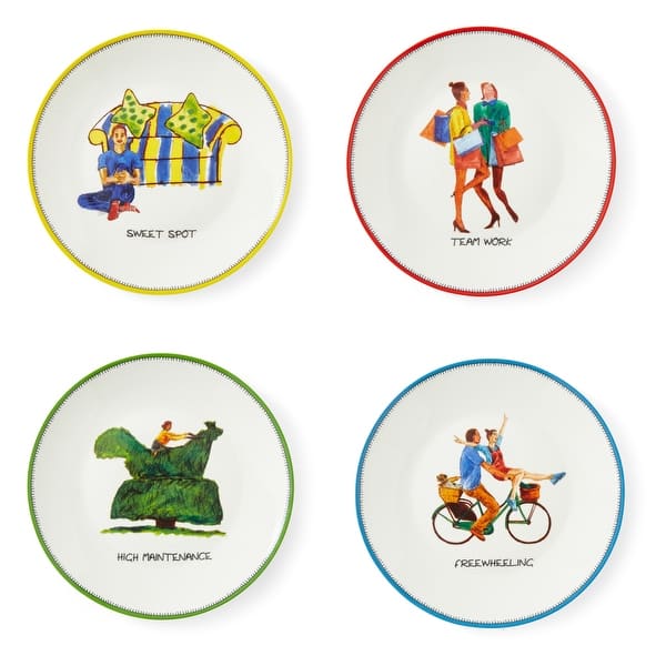 Kit Kemp for Spode Set of 4 Doodles Tidbit Plates - 6 Inch