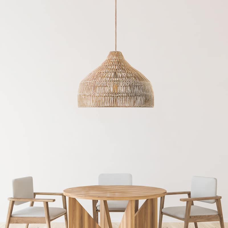 Dreamy Palm Fibers Pendant Light - Natural Dome 1-Light Handwoven Rattan Hanging Light For Modern, Boho, Farmhouse Room Decor