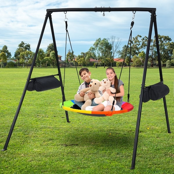 slide 2 of 9, 440lbs Swing Set with 40 Inch Saucer Tree Swing, Swivel, Sandbag