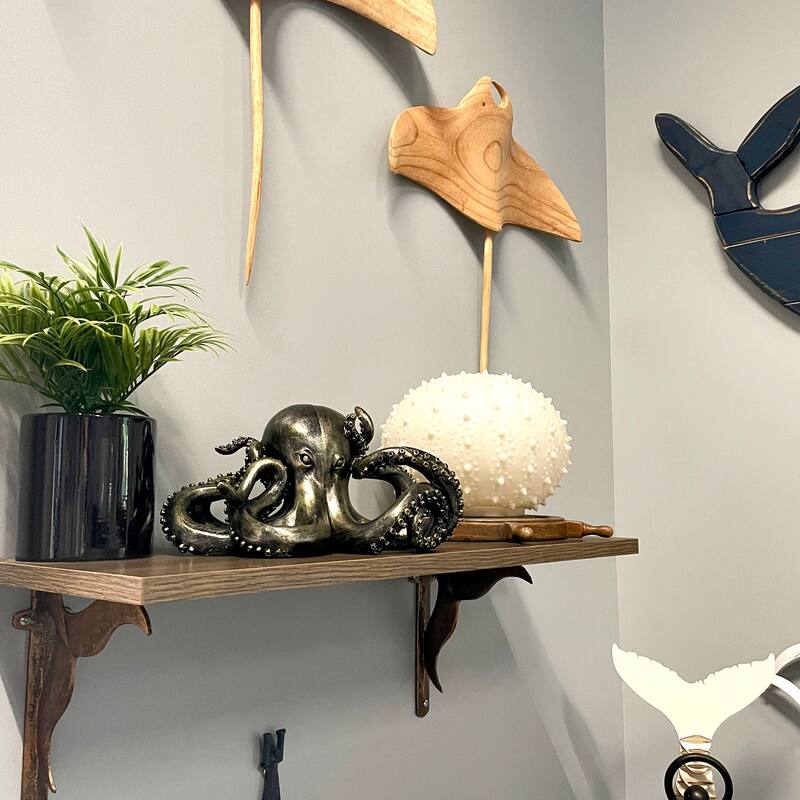 Bronze Octopus Bookends Set Of 2 Nautical Polyresin Coastal Shelf - 5 X 10 X 8 inches