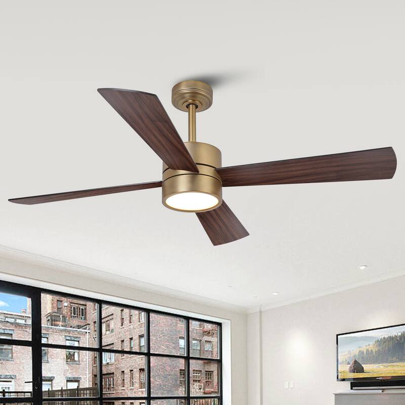 52" Black/ Distressed Brass Smart Dimmable RGB Ceiling Fan with Remote and App Control