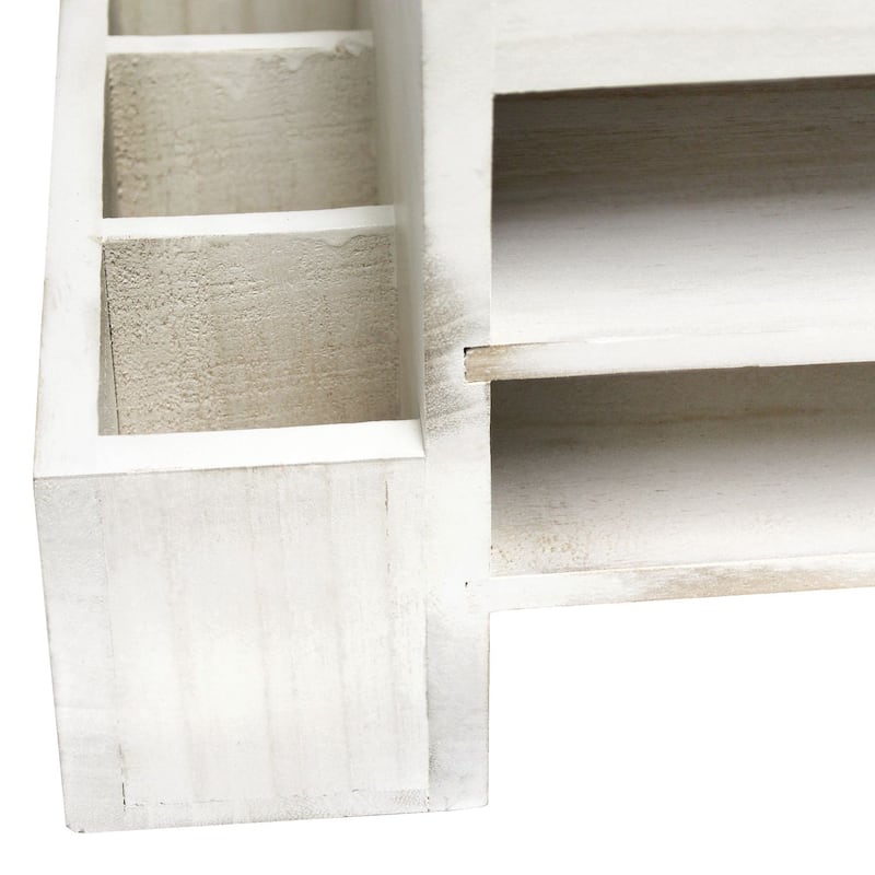 15.5" White Home Office Desk Organizer Storage Cubbies Letter Tray