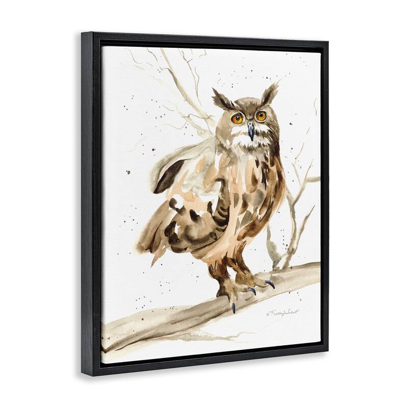 Stupell Owl Perched in Tree Framed Floater Canvas Wall Art Design by Kelley Talent