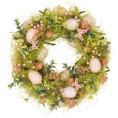 Easter Eggs with Butterflies Artificial Spring Wreath - 13" - Green and Pink