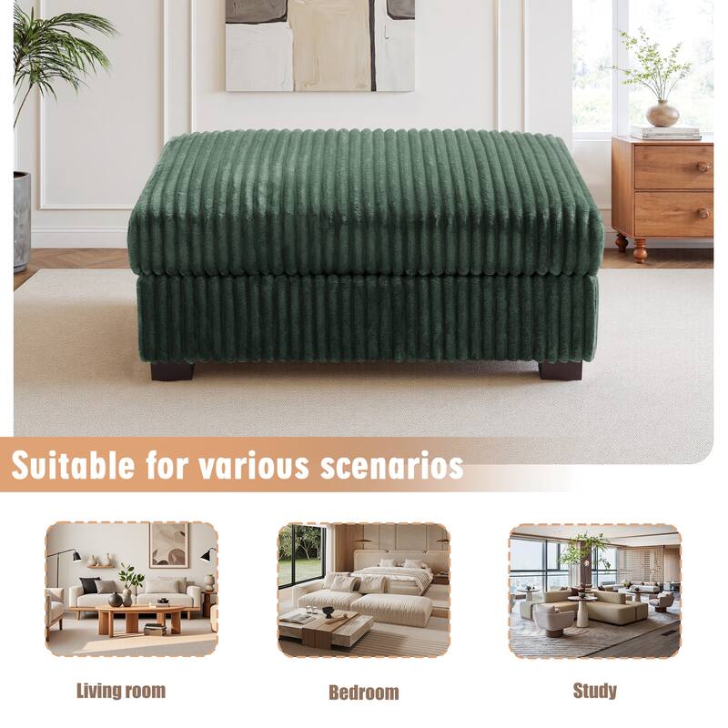 41" W Plush Corduroy Upholstered Rectangular Ottoman