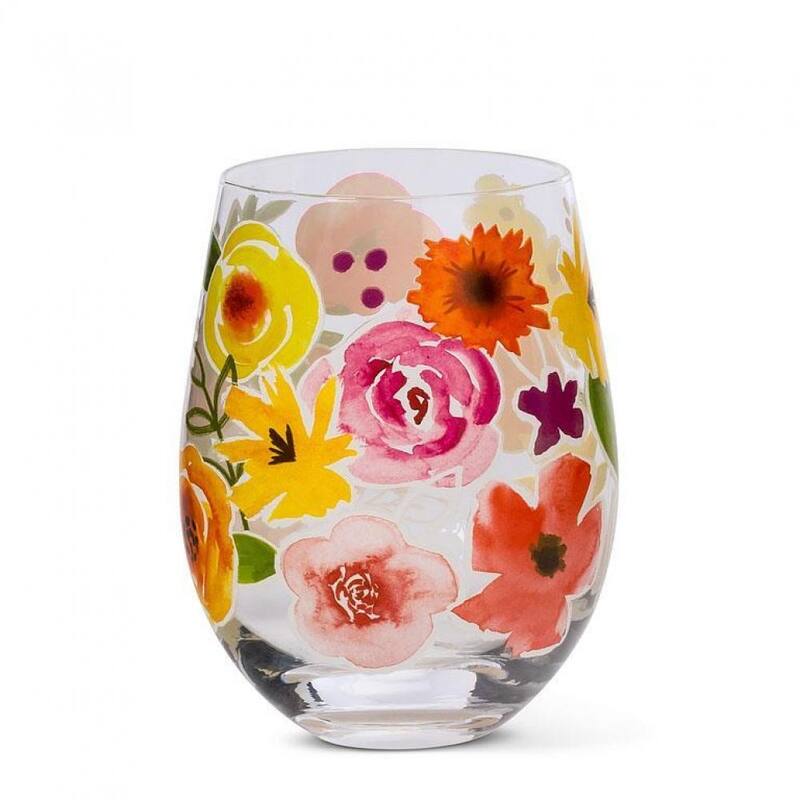 Bold Floral Stemless Wine Glass - Multi - Single
