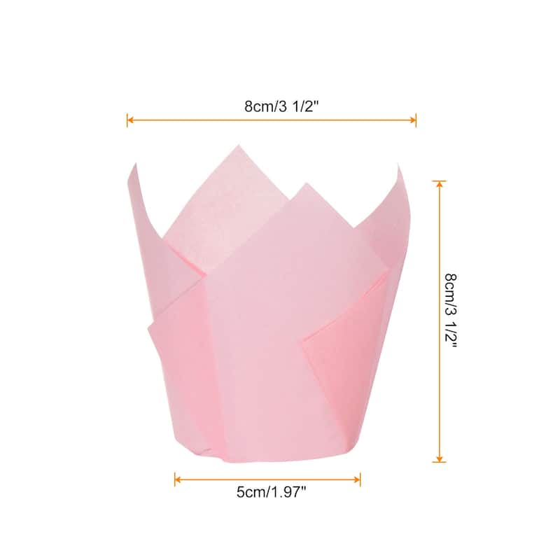 100Pcs Tulip Cupcake Liners Standard Paper Baking Cups Disposable - Pink