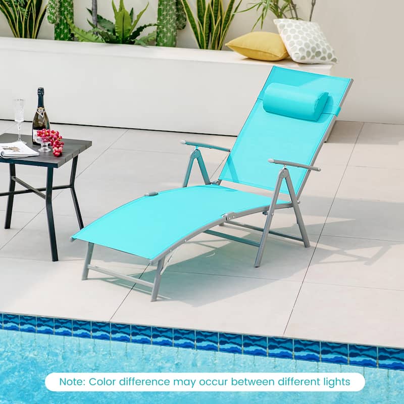 Outdoor Folding Chaise Lounge Chair Adjustable Recliner Cushion Pillow