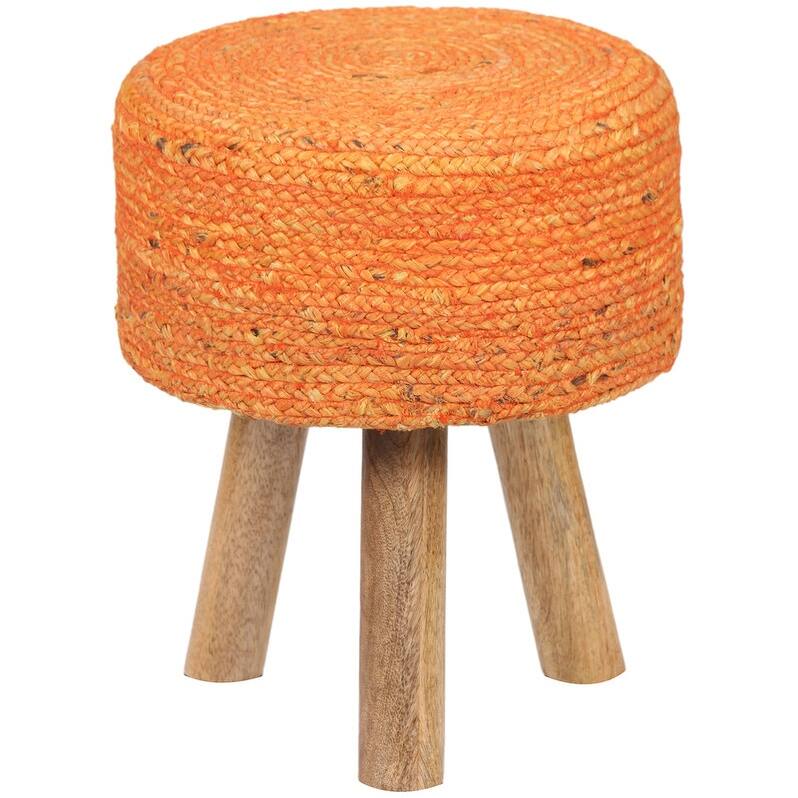 HERAT ORIENTAL Handmade Kilim Upholstered Round Stool - Orange