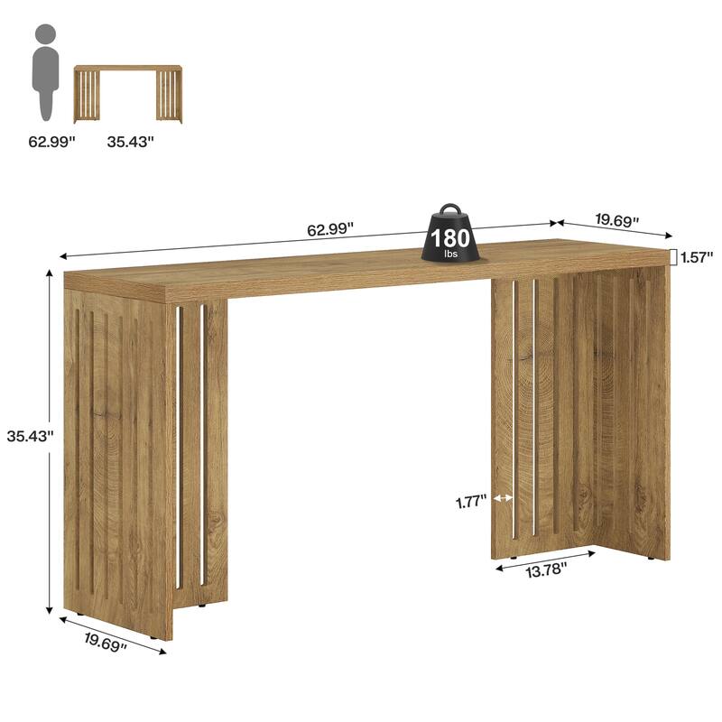 63-Inch Bar Table, Industrial Counter Height Pub Table with Louvered Base