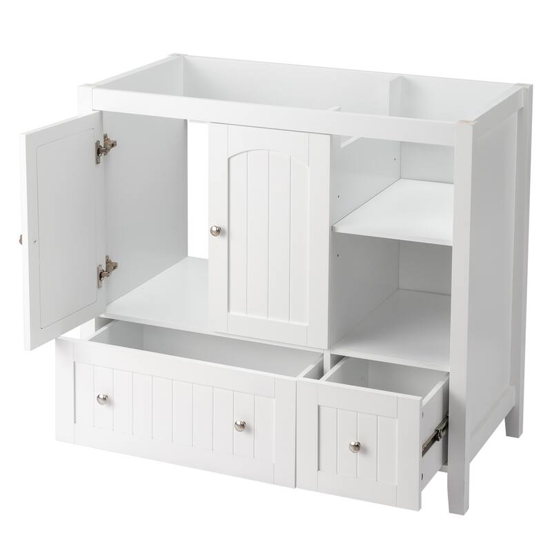 Modern Lacquered Bathroom Organizer Cabinet with Two Drawers and Dual Doors for Storage - 35.82”(H) x 18.11(W) x 32.28 (D)