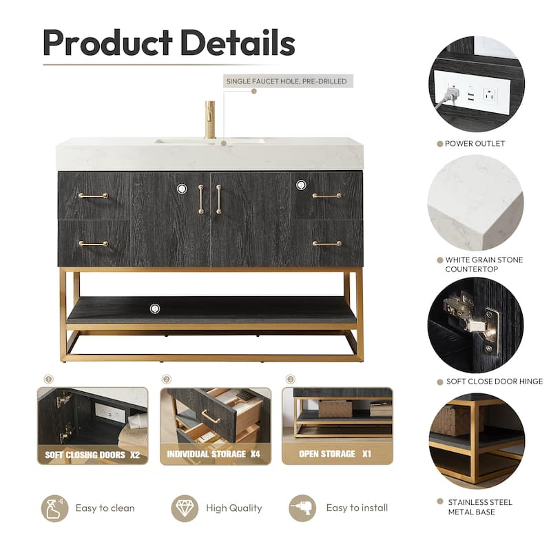 Alistair Bath Vanity with Grain White Stone Top without Mirror
