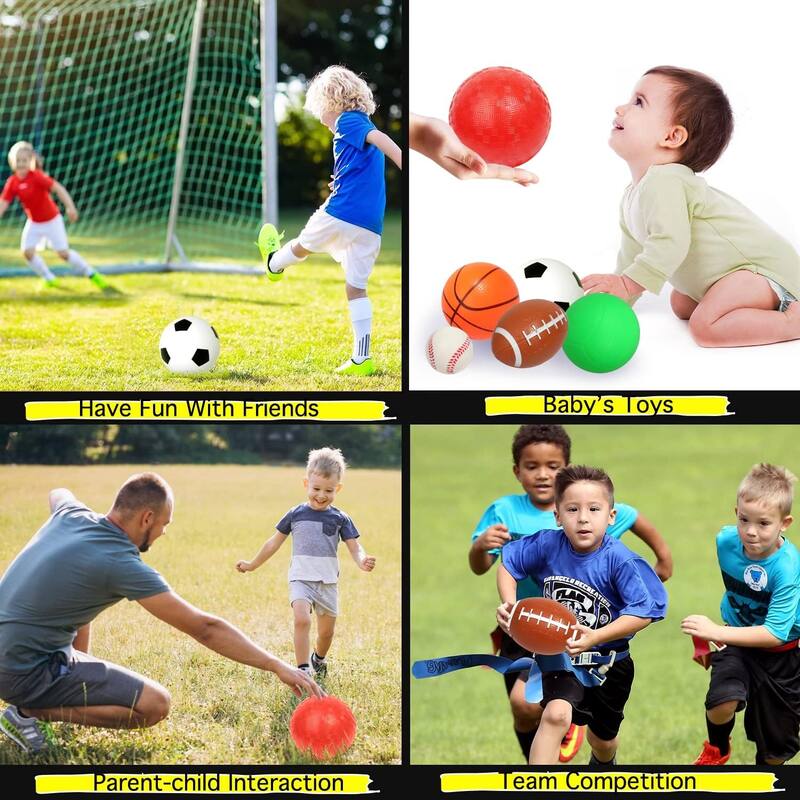 GSE™ Set of 6 Mini Sports Balls Set - Soccer Ball, Basketball, Volleyball, Playground Ball, Football & Baseball for Toddlers