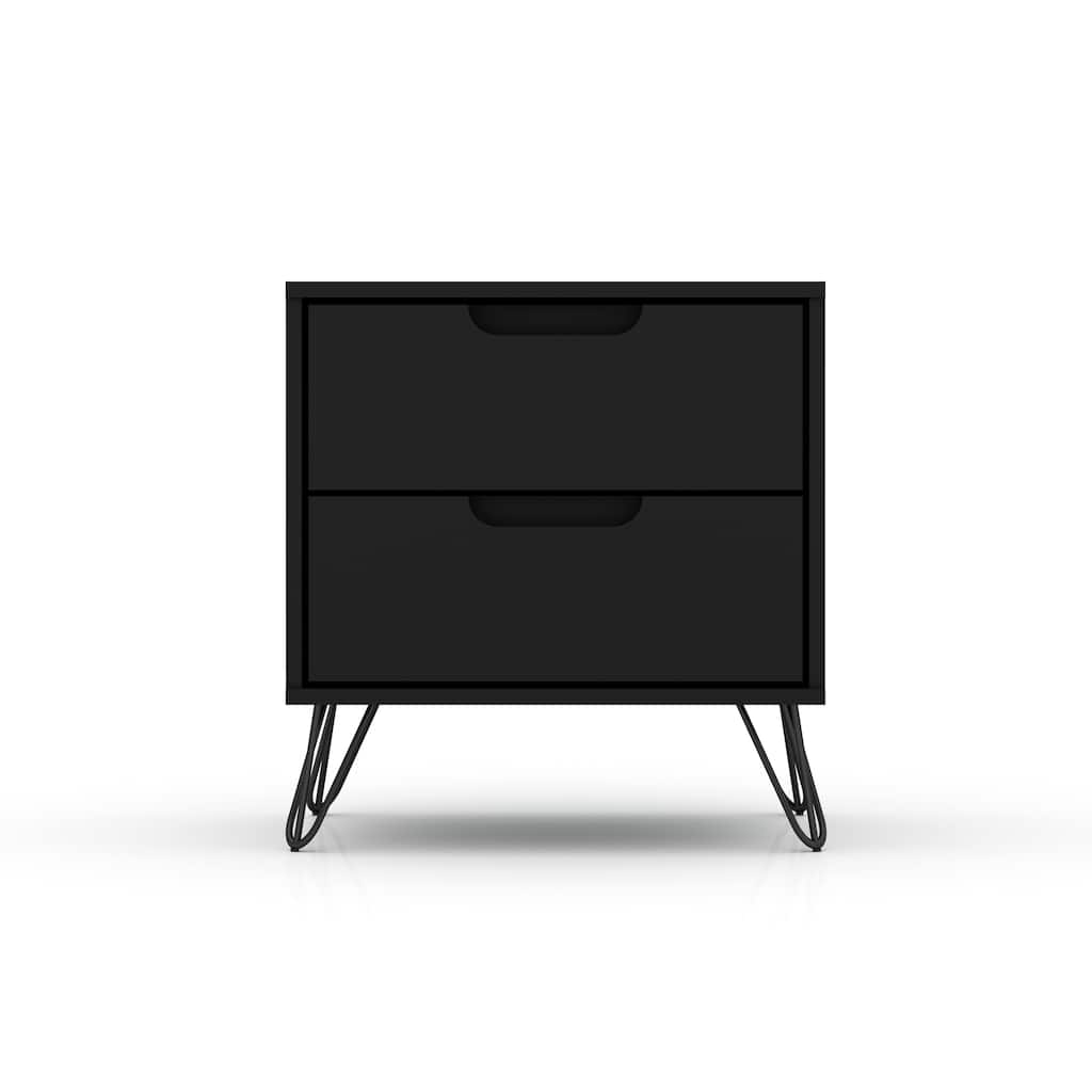 20-Inch Black Nightstand with 2 Drawers, Mid-Century Modern Design