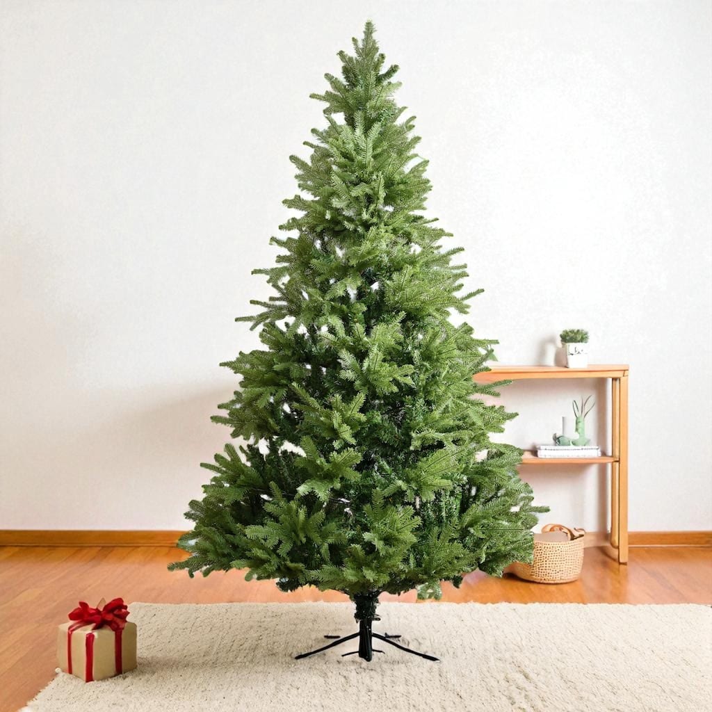 7ft Unlit Artificial Christmas Tree with Hinged Branches, Mixed PE PVC Tips and Metal Base