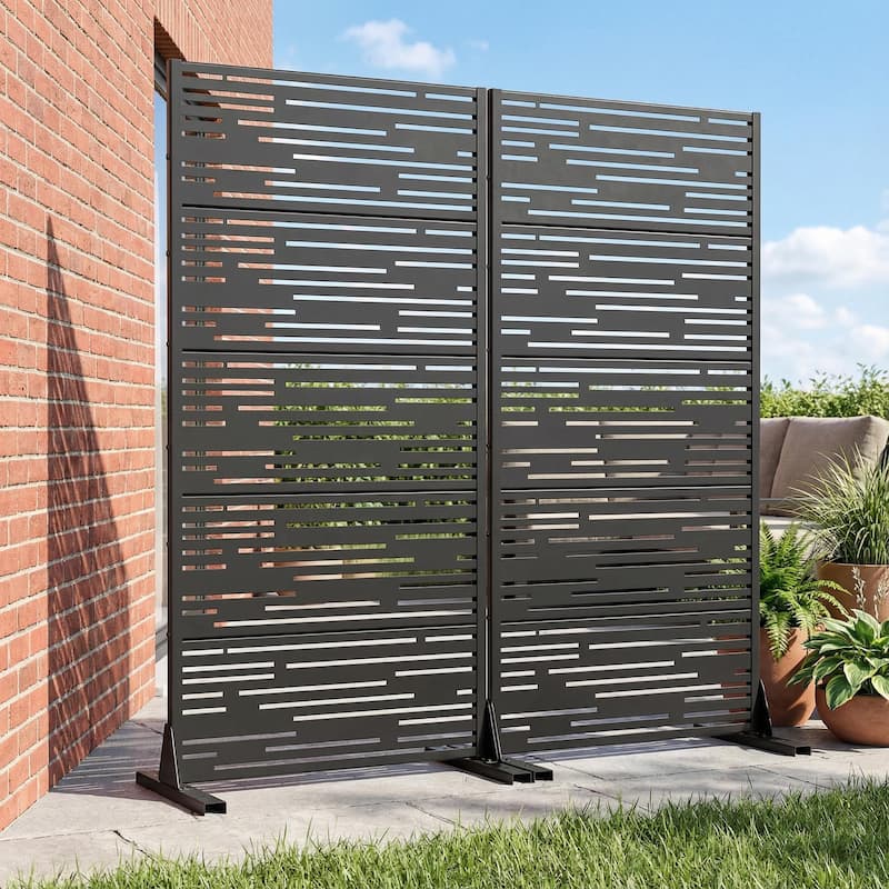 Outdoor Privacy Screen with Stand for Patio Garden Metal Fence Set of 2