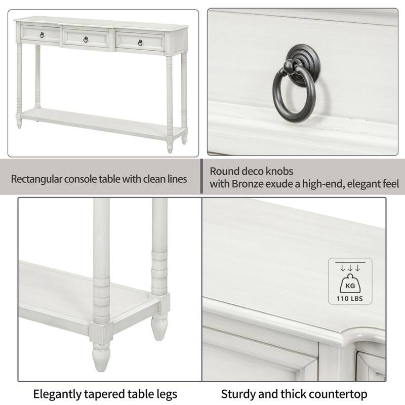 Console Table Sofa Table with Drawers for Entryway with Projecting Drawers and Long Shelf